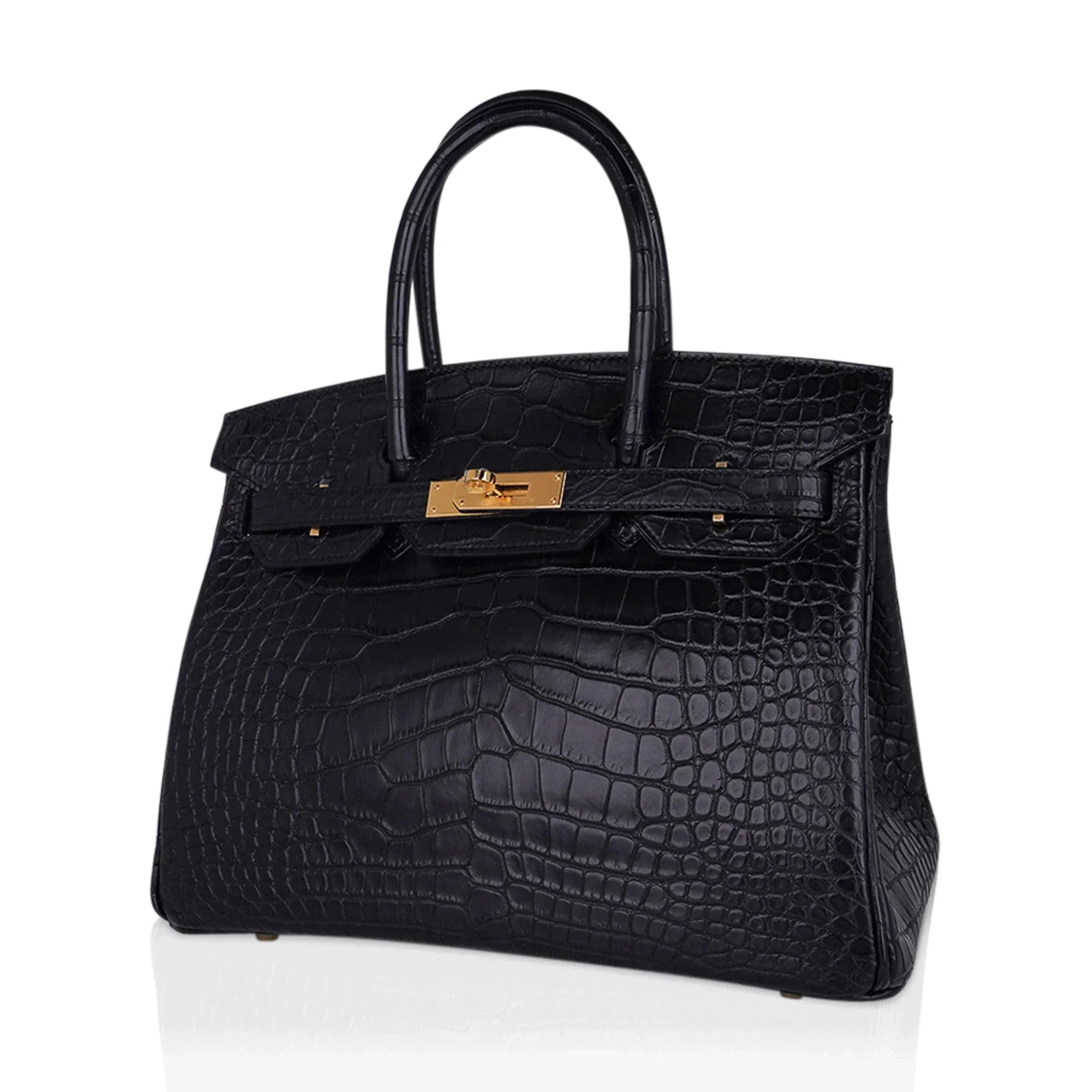👜Birkin 30 Matte Alligator Black Bag Gold Hardware