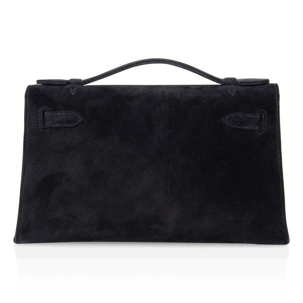👜Kelly Pochette Black Doblis Suede Palladium