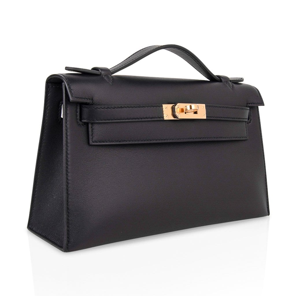 👜Kelly Pochette Bag Black Swift Leather with Gold Hardware