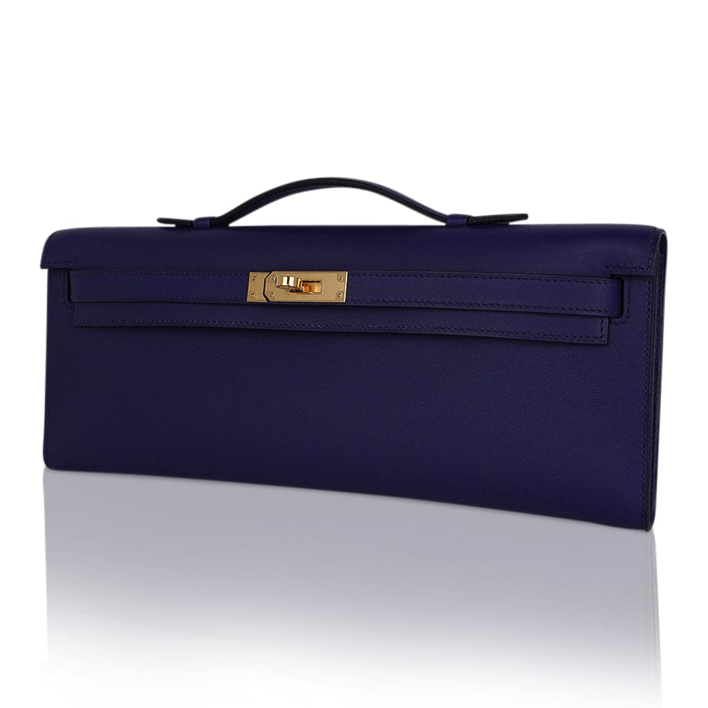 👜Kelly Cut Bag Blue Encre Swift with Gold Hardware