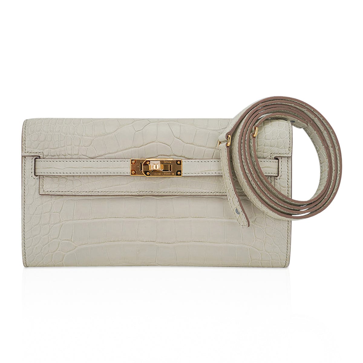 👜Kelly Classique To Go Wallet Beton Matte Alligator Gold Hardware