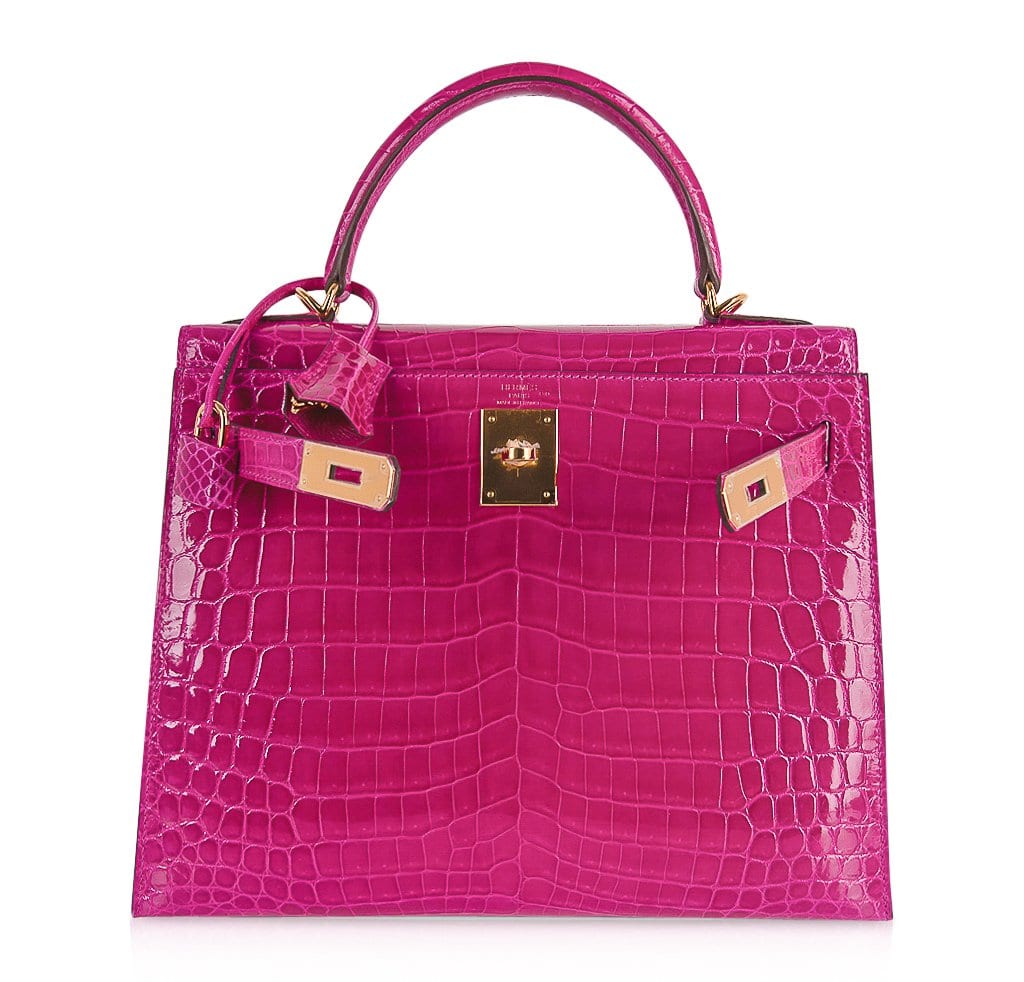 👜Kelly 28 Sellier Bag Rose Scheherazade Crocodile Gold Hardware