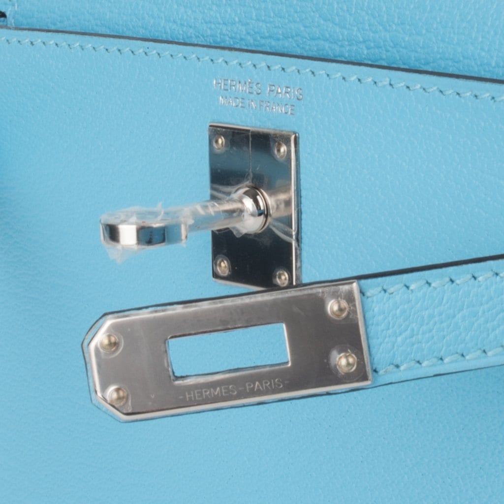 👜Kelly 20 Mini Sellier Bag Rare Blue Celeste Chevre Palladium