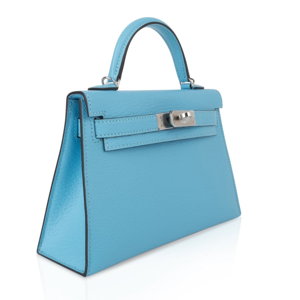👜Kelly 20 Mini Sellier Bag Rare Blue Celeste Chevre Palladium