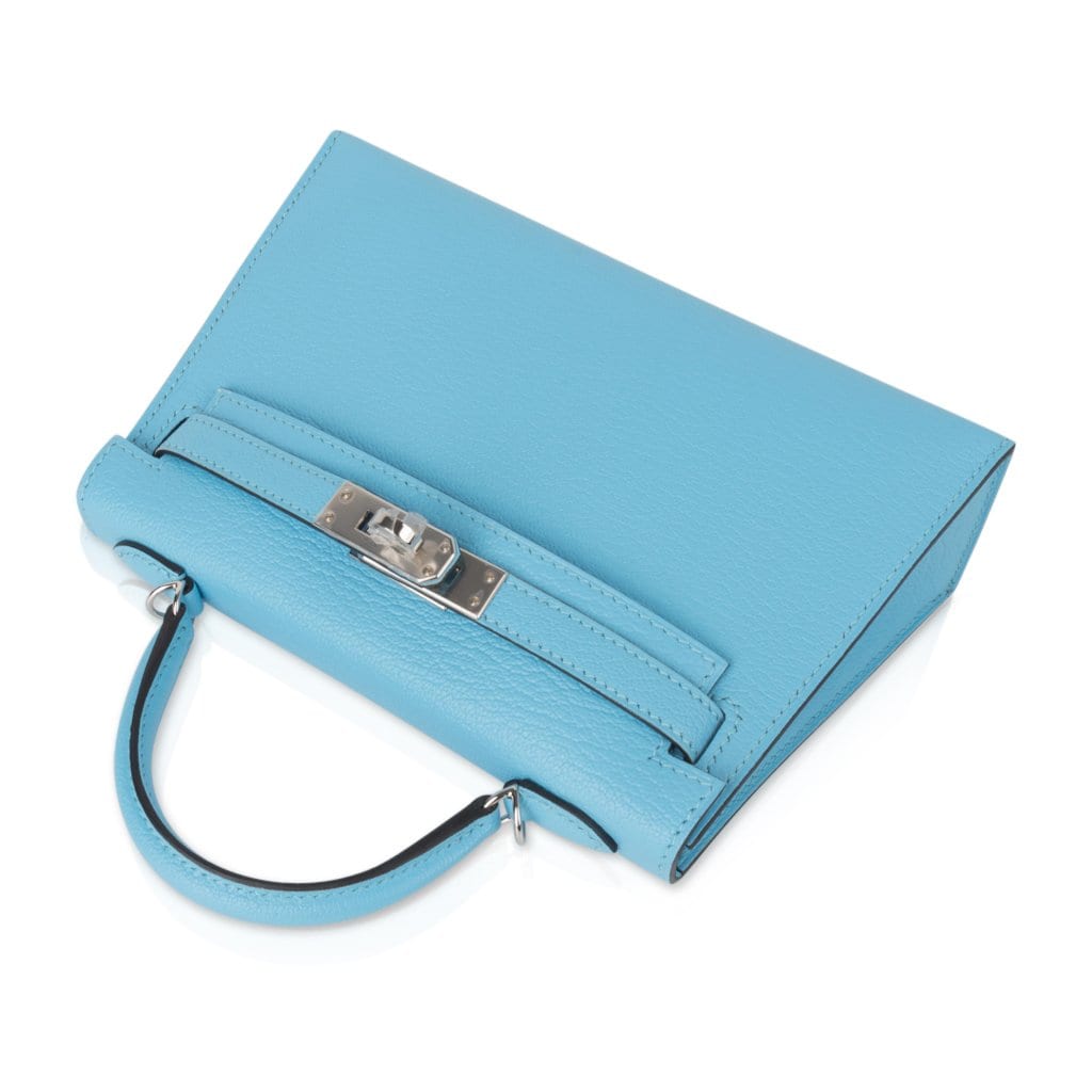 👜Kelly 20 Mini Sellier Bag Rare Blue Celeste Chevre Palladium