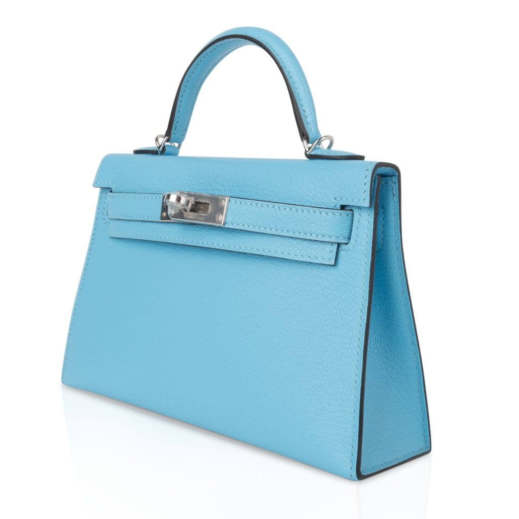 👜Kelly 20 Mini Sellier Bag Rare Blue Celeste Chevre Palladium