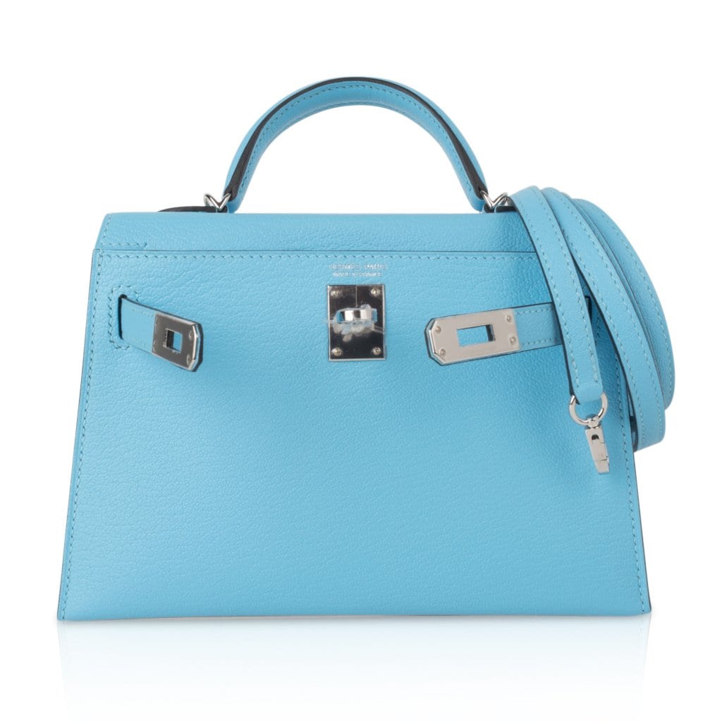 👜Kelly 20 Mini Sellier Bag Rare Blue Celeste Chevre Palladium