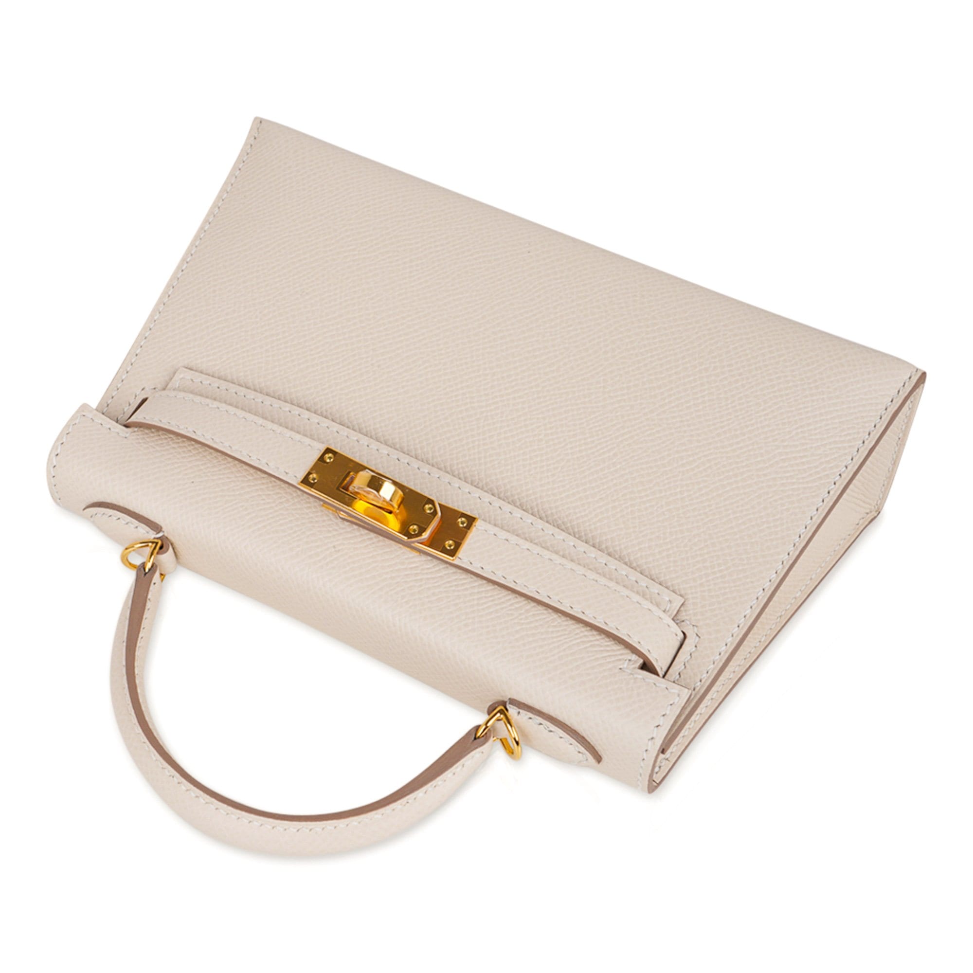 👜Kelly 20 Mini Sellier Bag Craie Epsom Leather Gold Hardware New w/Box