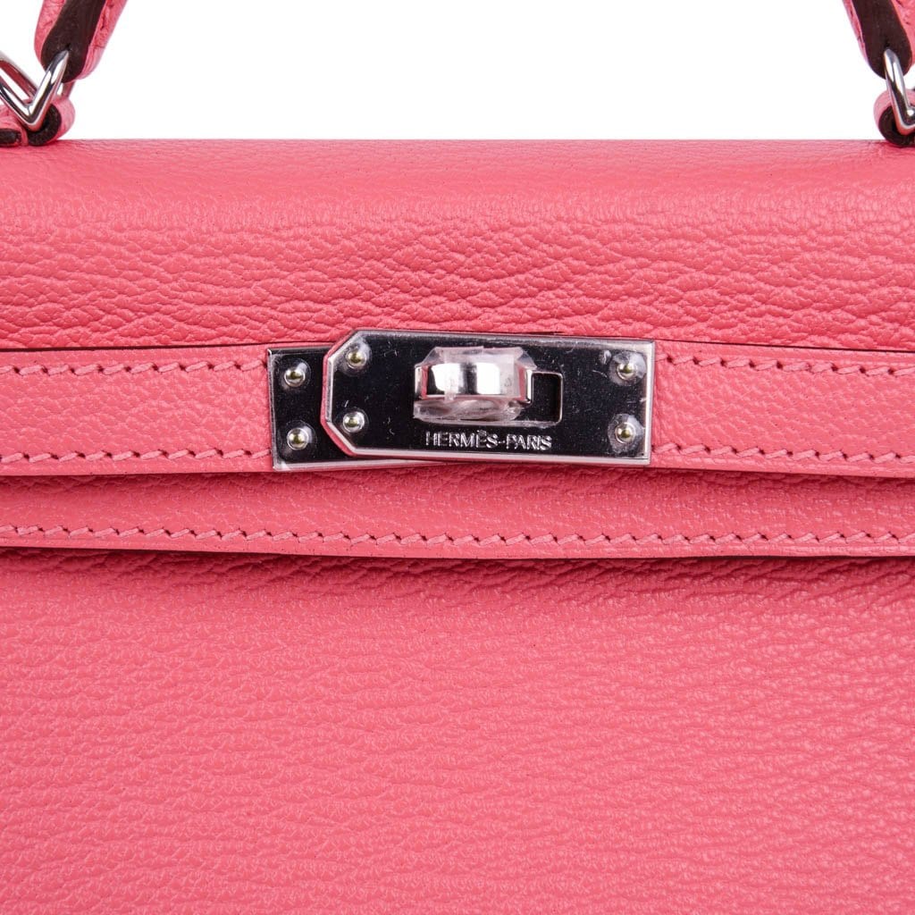 👜Kelly 20 Mini Sellier Bag Rose Lipstick Chevre Leather Palladium Hardware