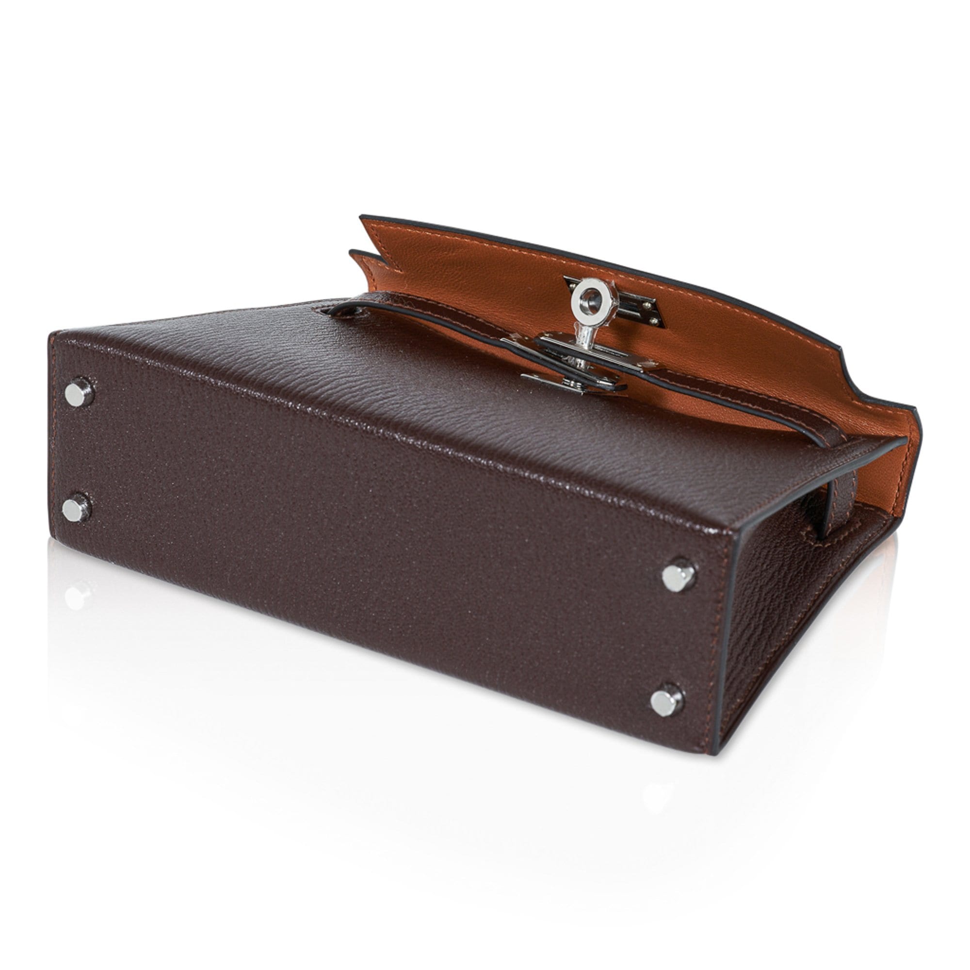 👜Kelly 20 Bi-Color Mini Sellier Bag Havane / Etrusque Chevre Palladium