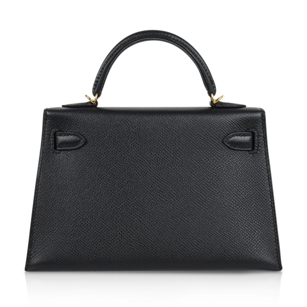 👜Mini Kelly 20 Sellier Bag Black Epsom Leather with Gold Hardware