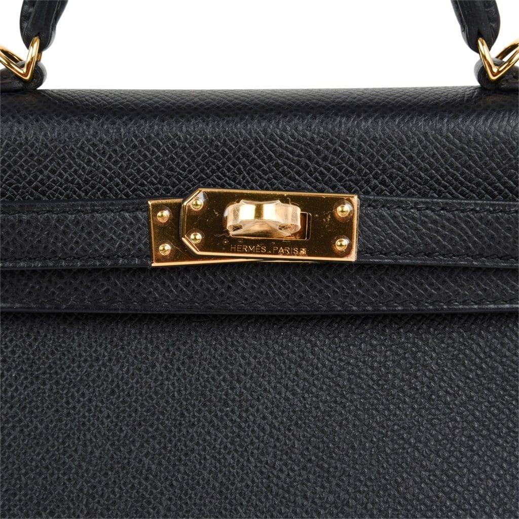 👜Mini Kelly 20 Sellier Bag Black Epsom Leather with Gold Hardware