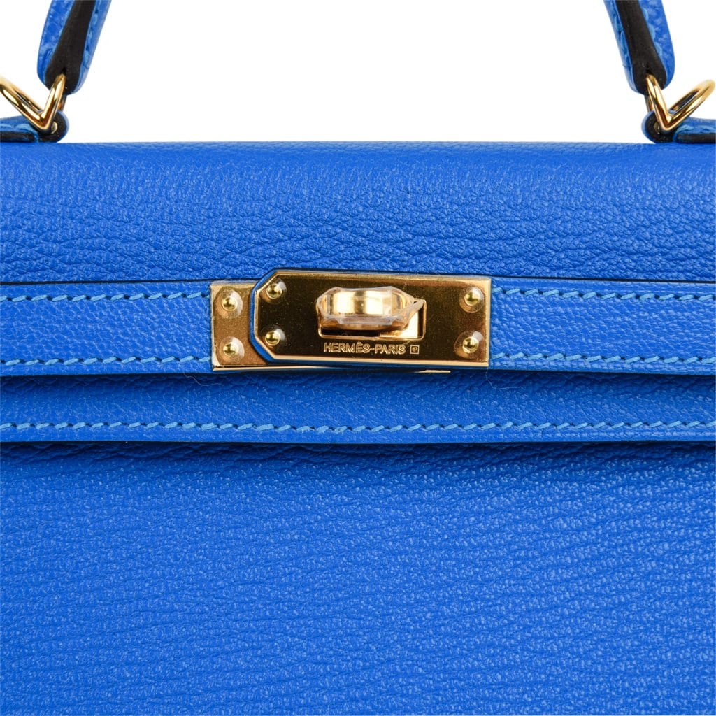 👜Kelly 20 Mini Sellier Bag Blue Hydra Chevre Leather Gold Hardware
