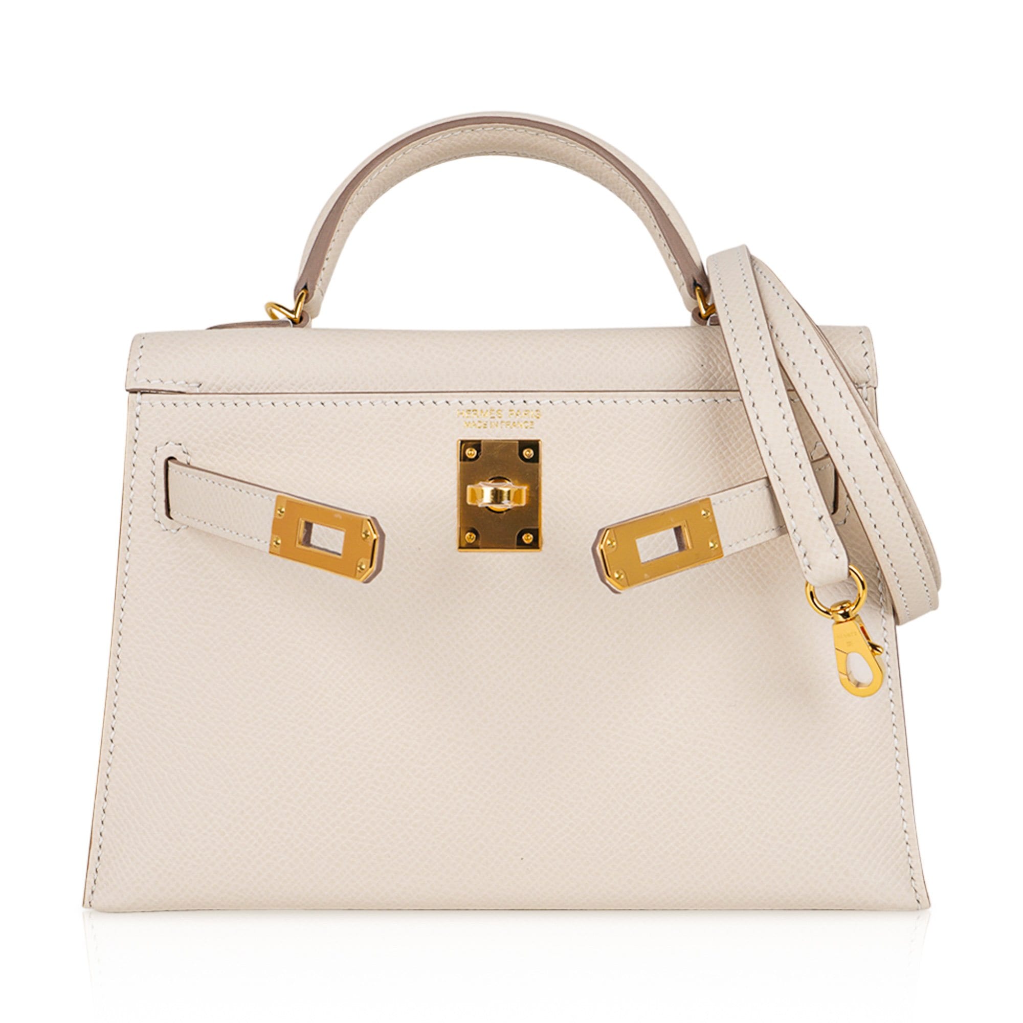 👜Kelly 20 Mini Sellier Bag Craie Epsom Leather Gold Hardware New w/Box