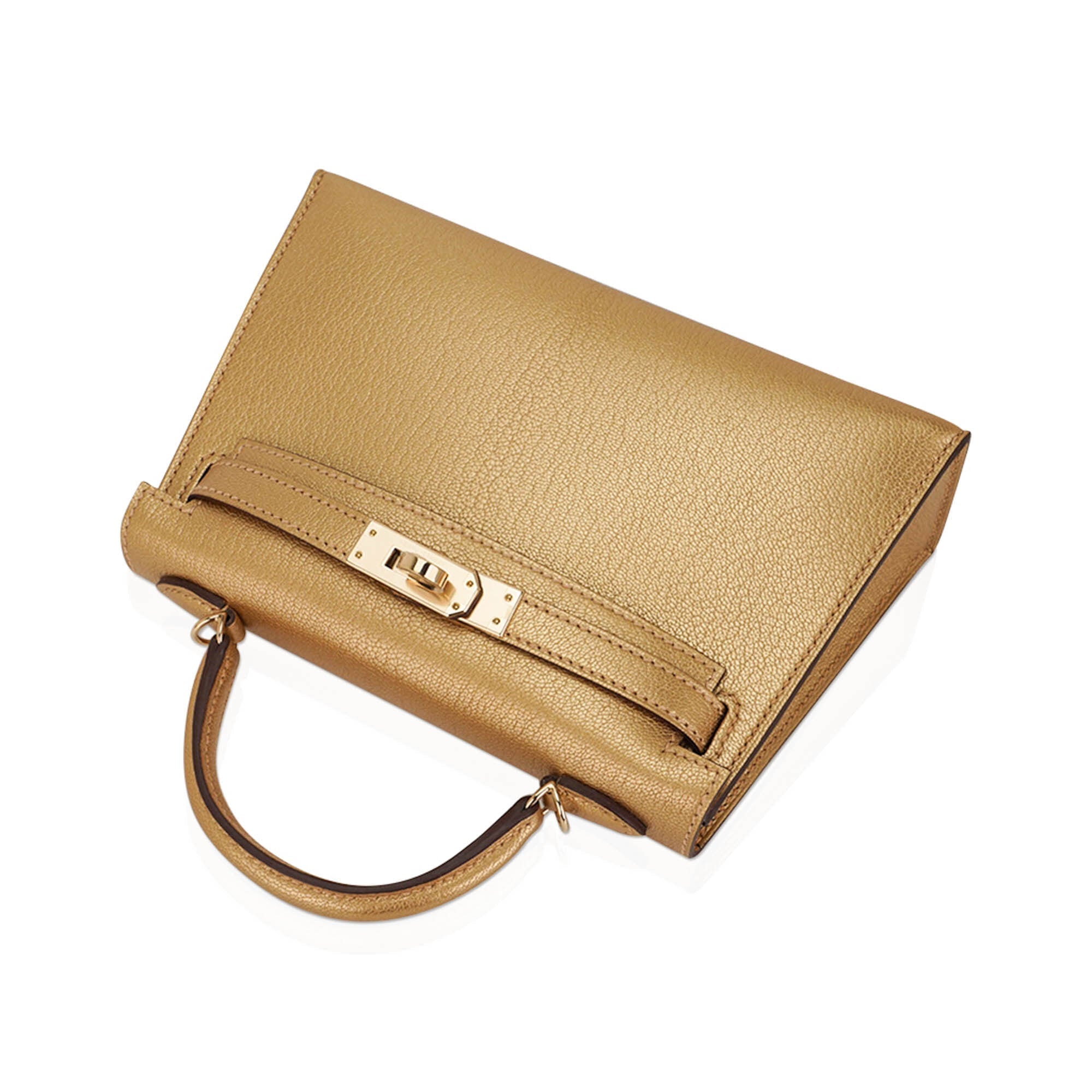 👜Kelly Sellier 20 Metallic Dore Chevre Chamkilight Permabrass Hardware