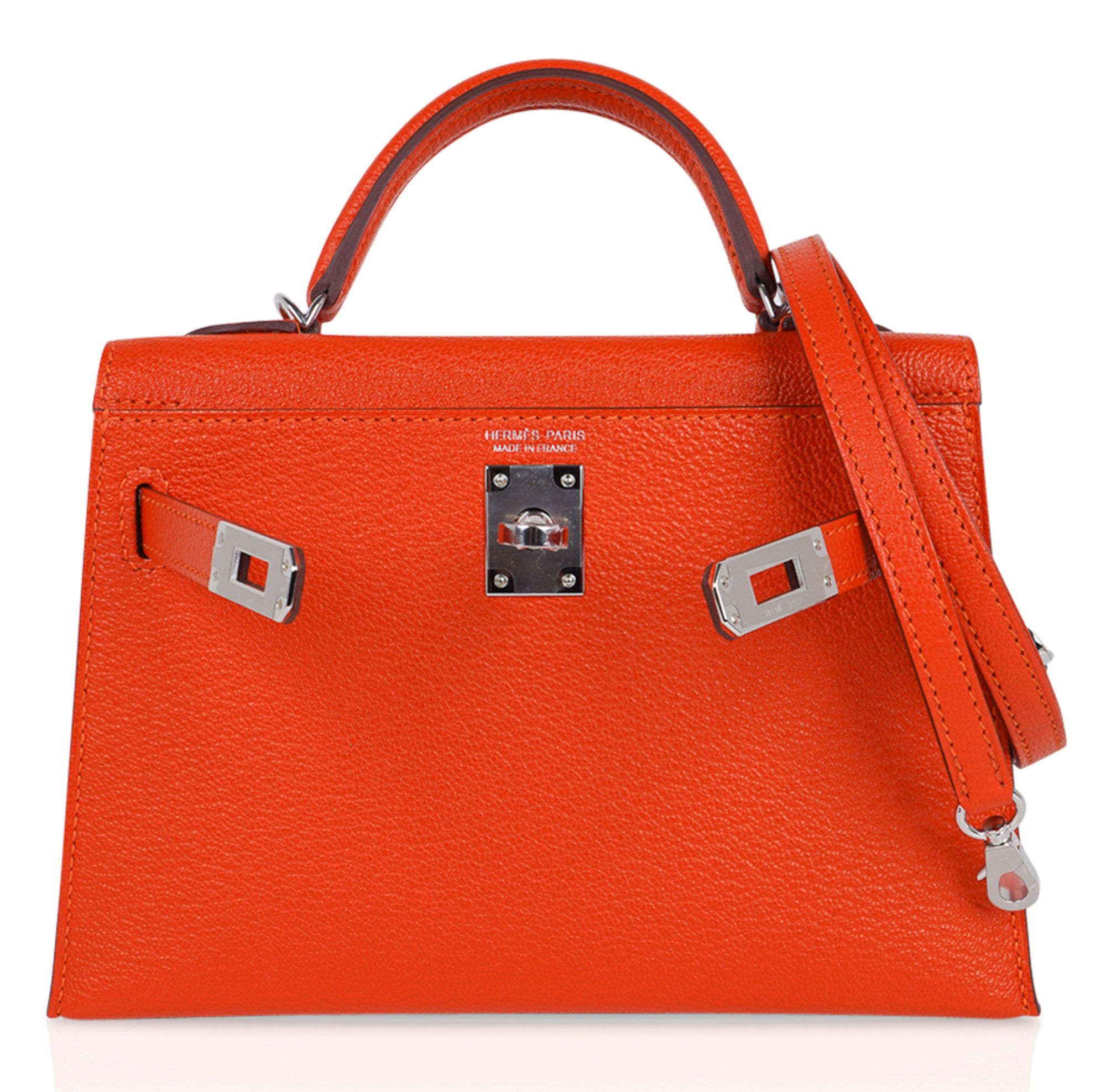 👜Kelly 20 Mini Sellier Bag Orange Feu / Rose Eglantine Chevre Bi-Color New w/Box
