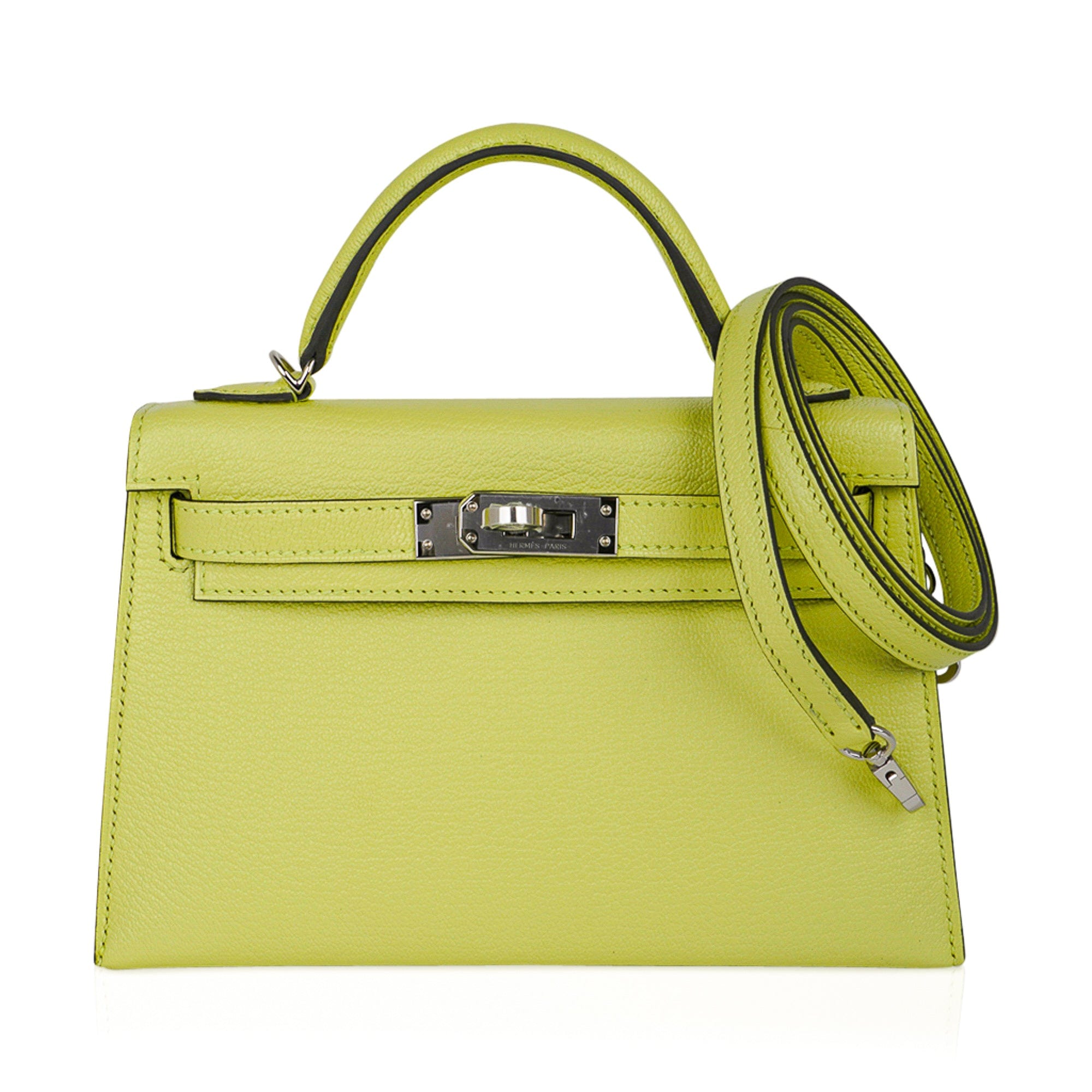 👜Mini Kelly 20 Bag Sellier Jaune Bourgeon Chevre Leather with Palladium Hardware