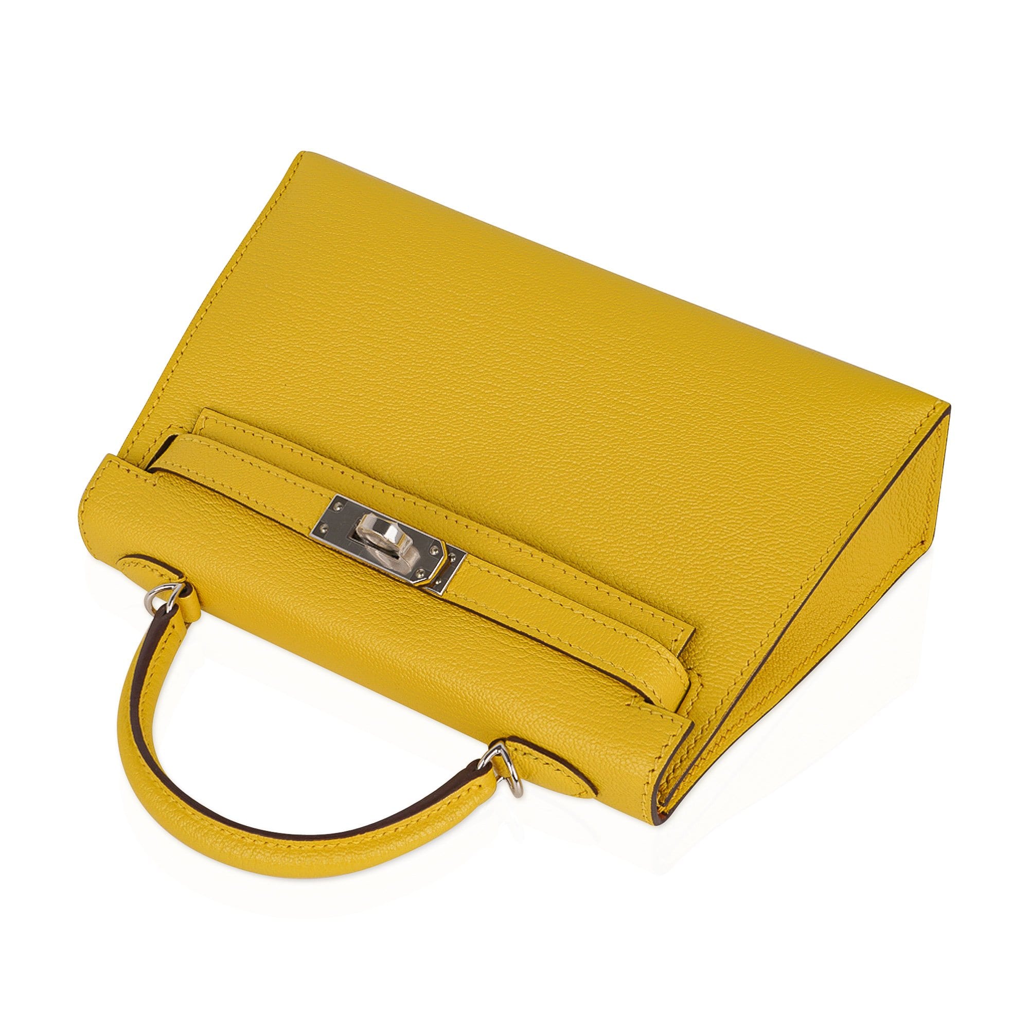 👜Verso Mini Kelly 20 Bag Sellier Jaune de Naples & Gold Chevre Leather with Palladium Hardware