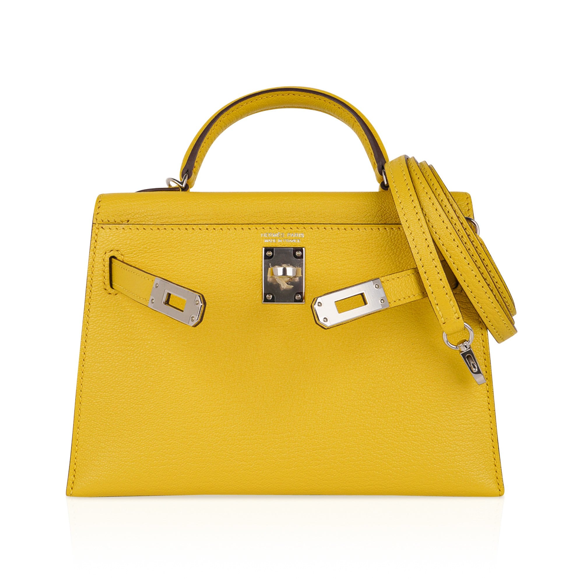 👜Verso Mini Kelly 20 Bag Sellier Jaune de Naples & Gold Chevre Leather with Palladium Hardware