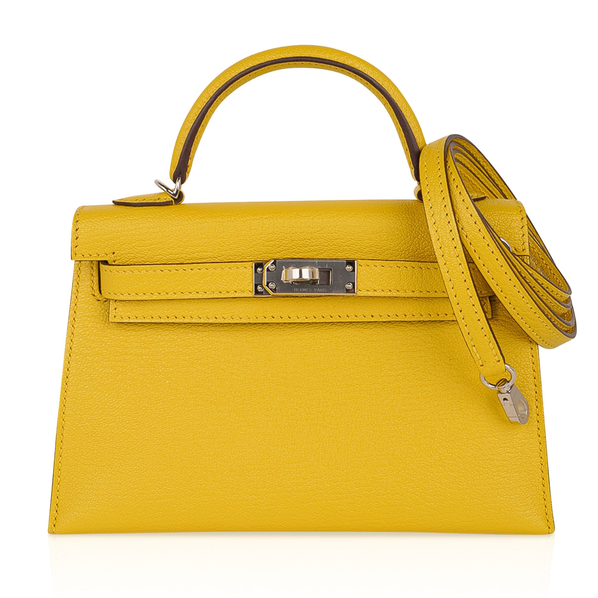 👜Verso Mini Kelly 20 Bag Sellier Jaune de Naples & Gold Chevre Leather with Palladium Hardware