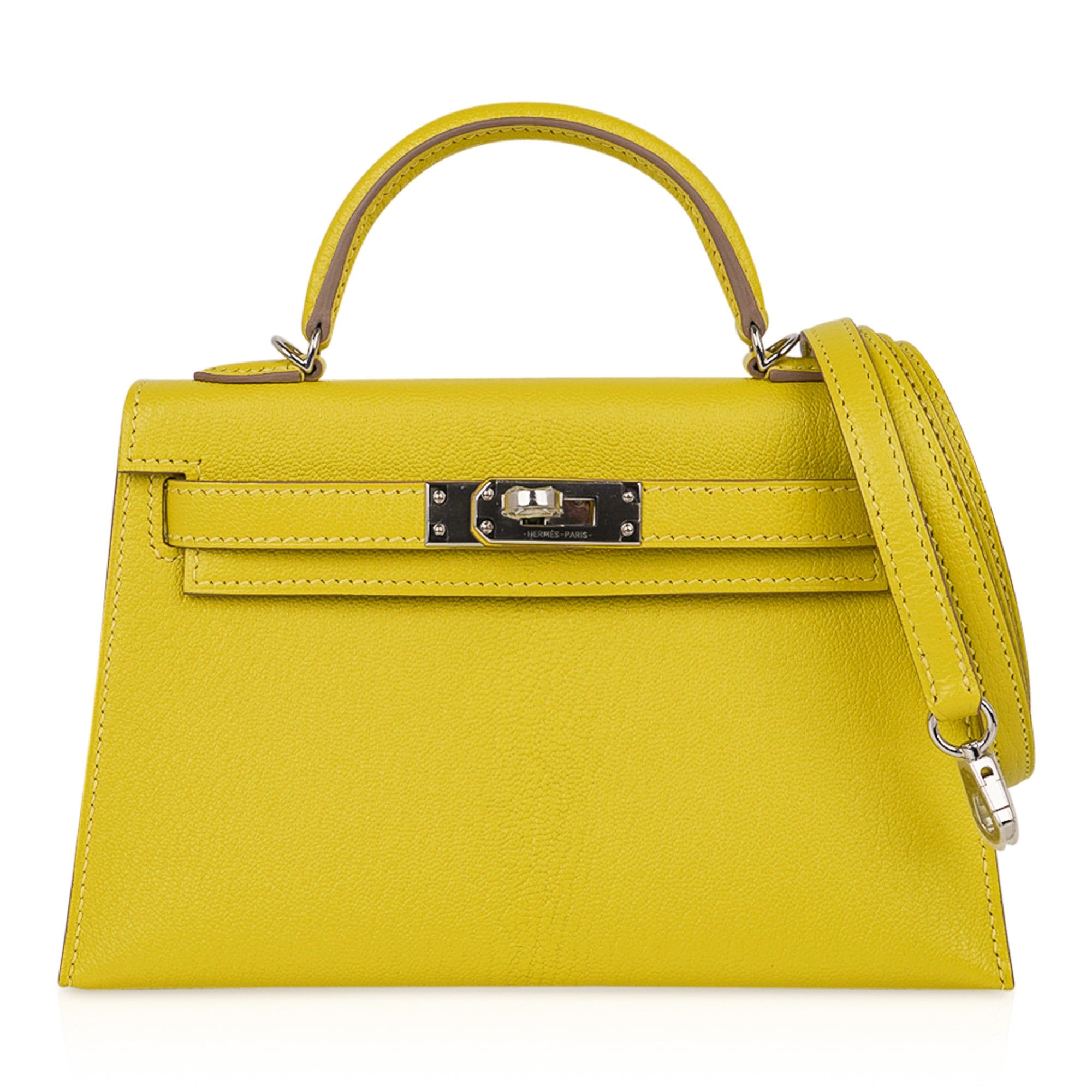 👜Kelly 20 Mini Sellier Bag Lime Chevre Leather Palladium New w/Box