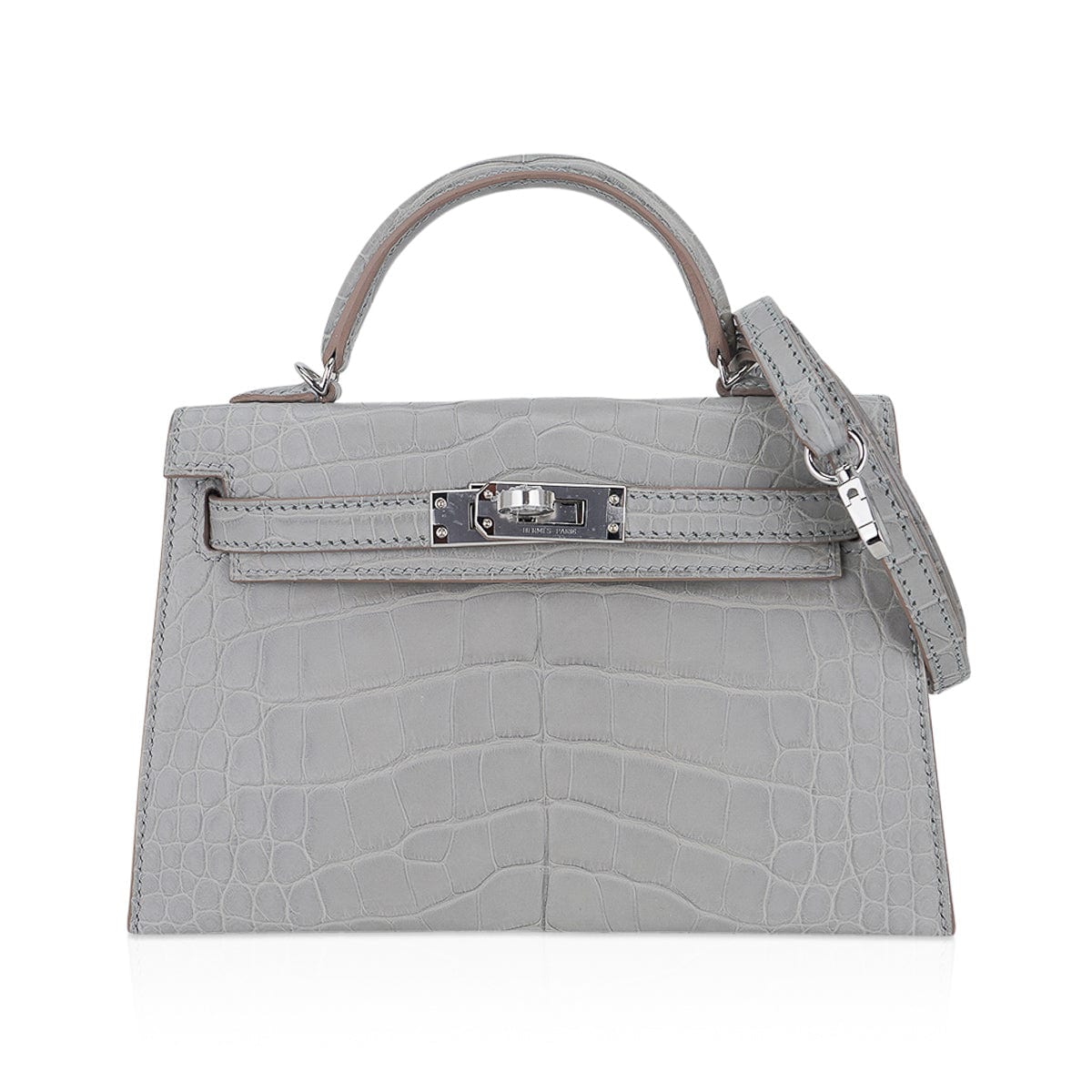 👜Limited Edition Mini Kelly 20 Sellier Matte Gris Perle Alligator Bag Palladium Hardware