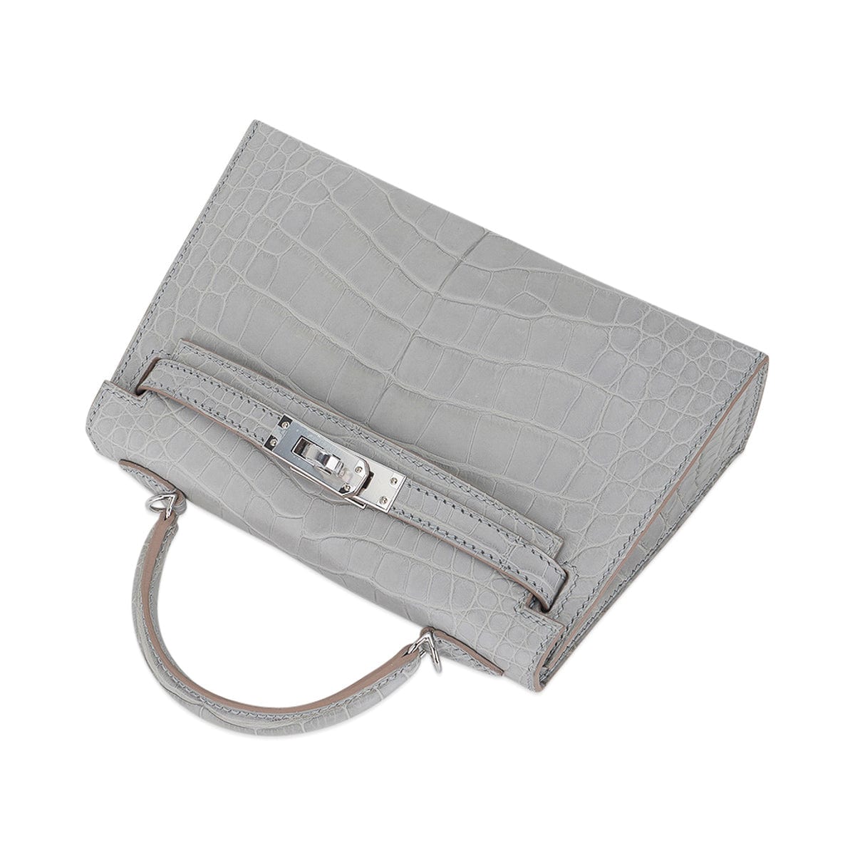 👜Limited Edition Mini Kelly 20 Sellier Matte Gris Perle Alligator Bag Palladium Hardware