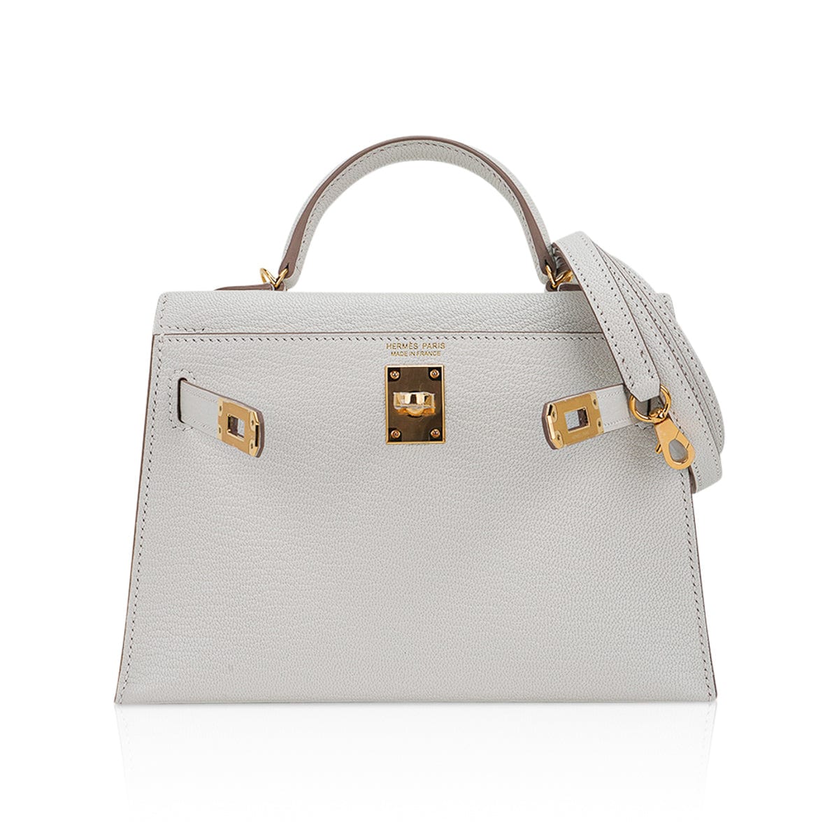 👜Mini Kelly 20 Bag Sellier Mushroom Chevre with Gold Hardware