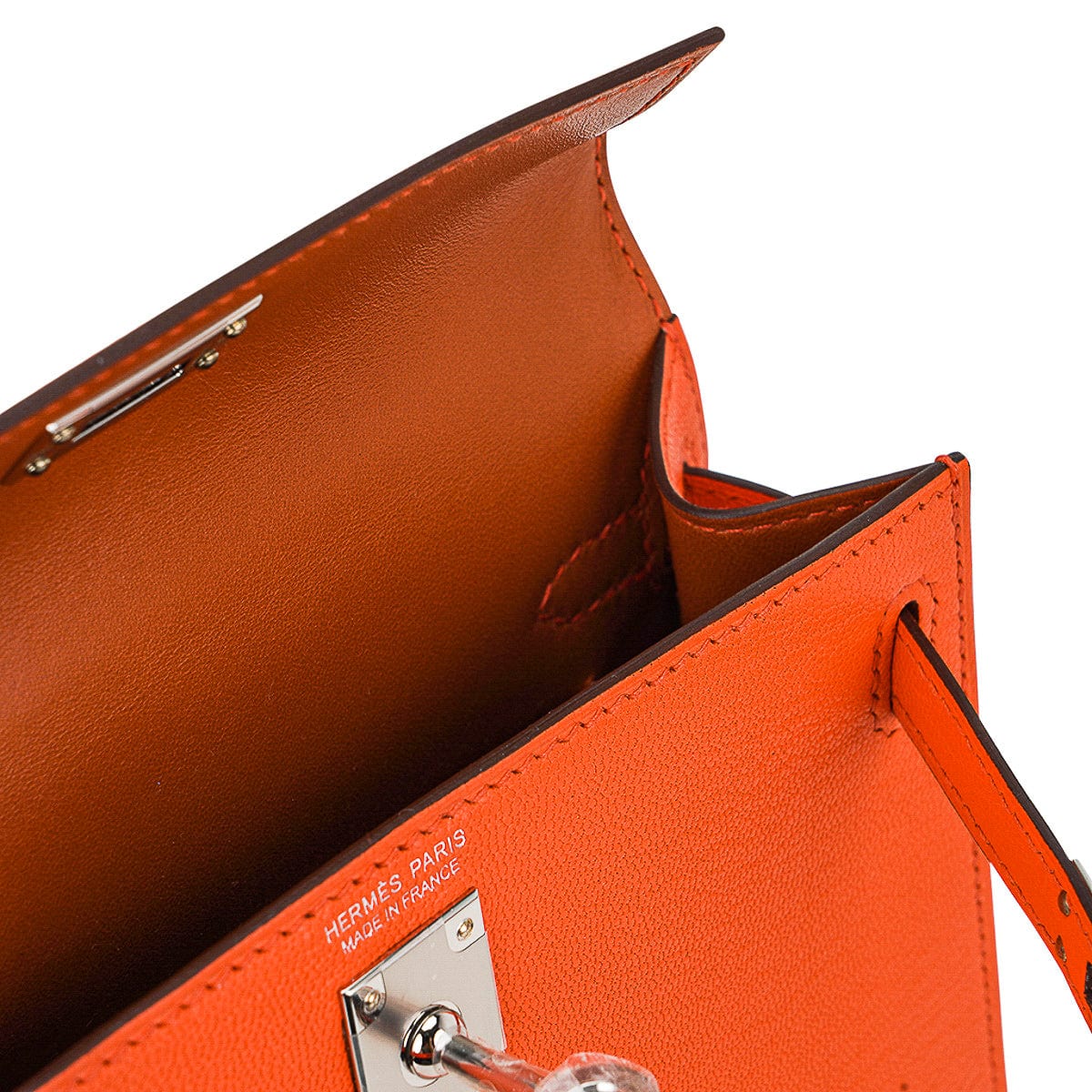 👜Verso Mini Kelly 20 Sellier Bag Feu & Terre Battue Chevre Leather with Palladium Hardware