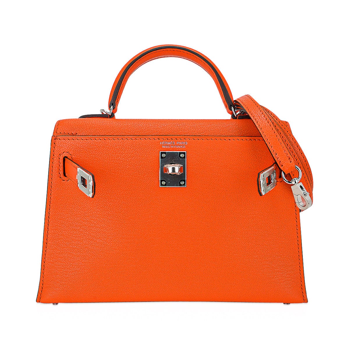 👜Verso Mini Kelly 20 Sellier Bag Feu & Terre Battue Chevre Leather with Palladium Hardware