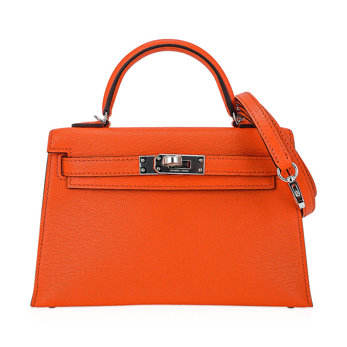 👜Verso Mini Kelly 20 Sellier Bag Feu & Terre Battue Chevre Leather with Palladium Hardware