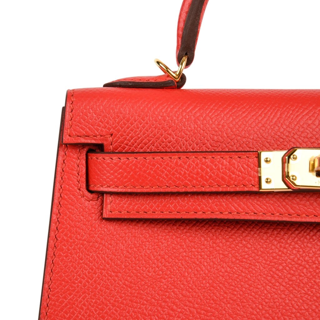 👜Kelly 20 Mini Sellier Bag Rouge Tomate Epsom Gold Hardware