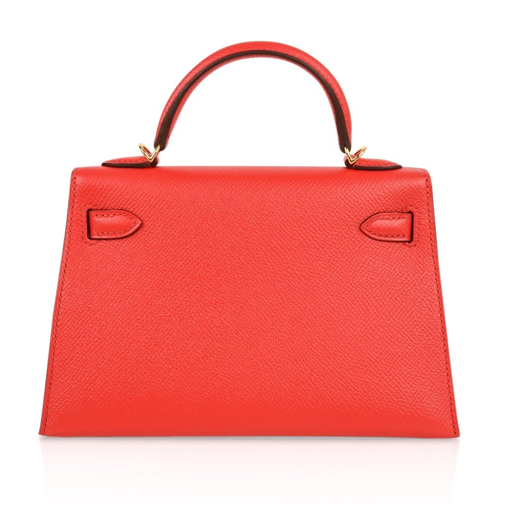 👜Kelly 20 Mini Sellier Bag Rouge Tomate Epsom Gold Hardware