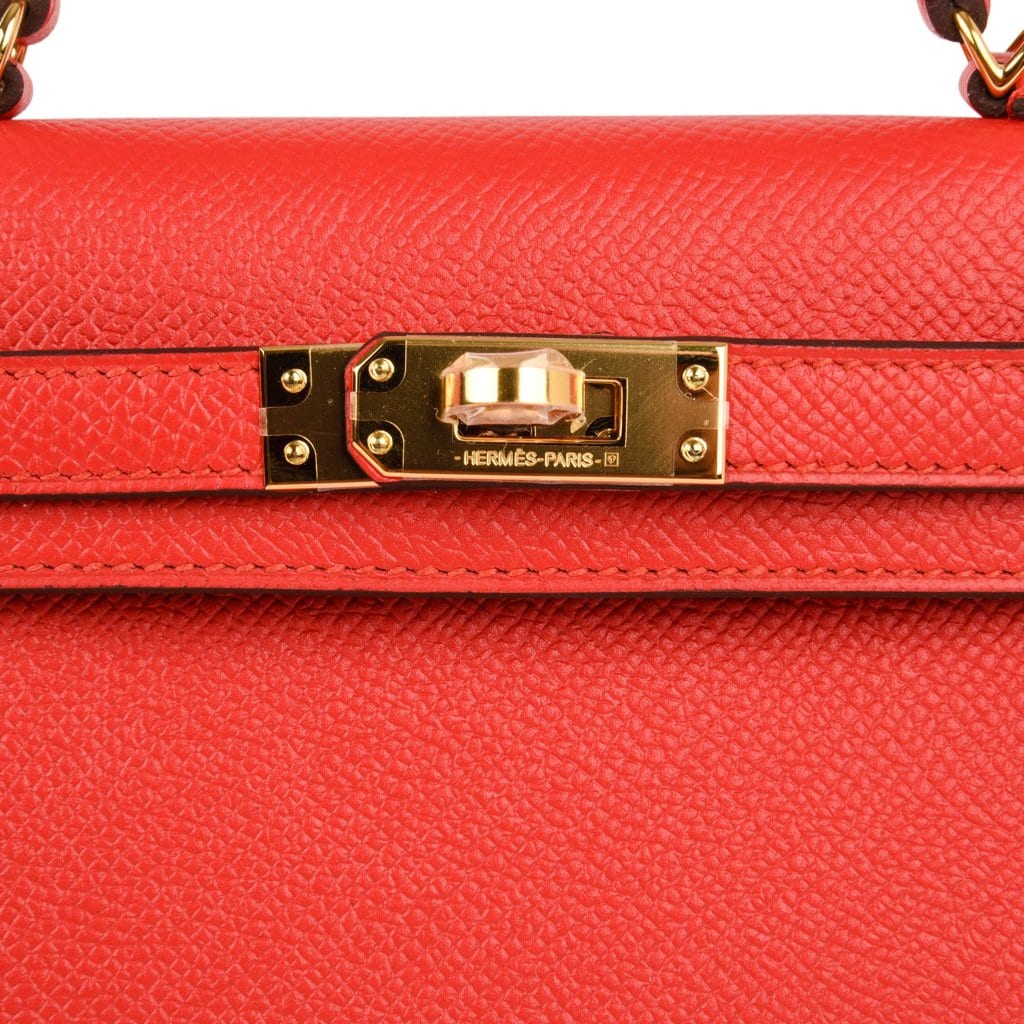 👜Kelly 20 Mini Sellier Bag Rouge Tomate Epsom Gold Hardware