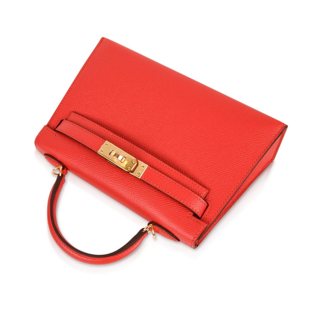 👜Kelly 20 Mini Sellier Bag Rouge Tomate Epsom Gold Hardware