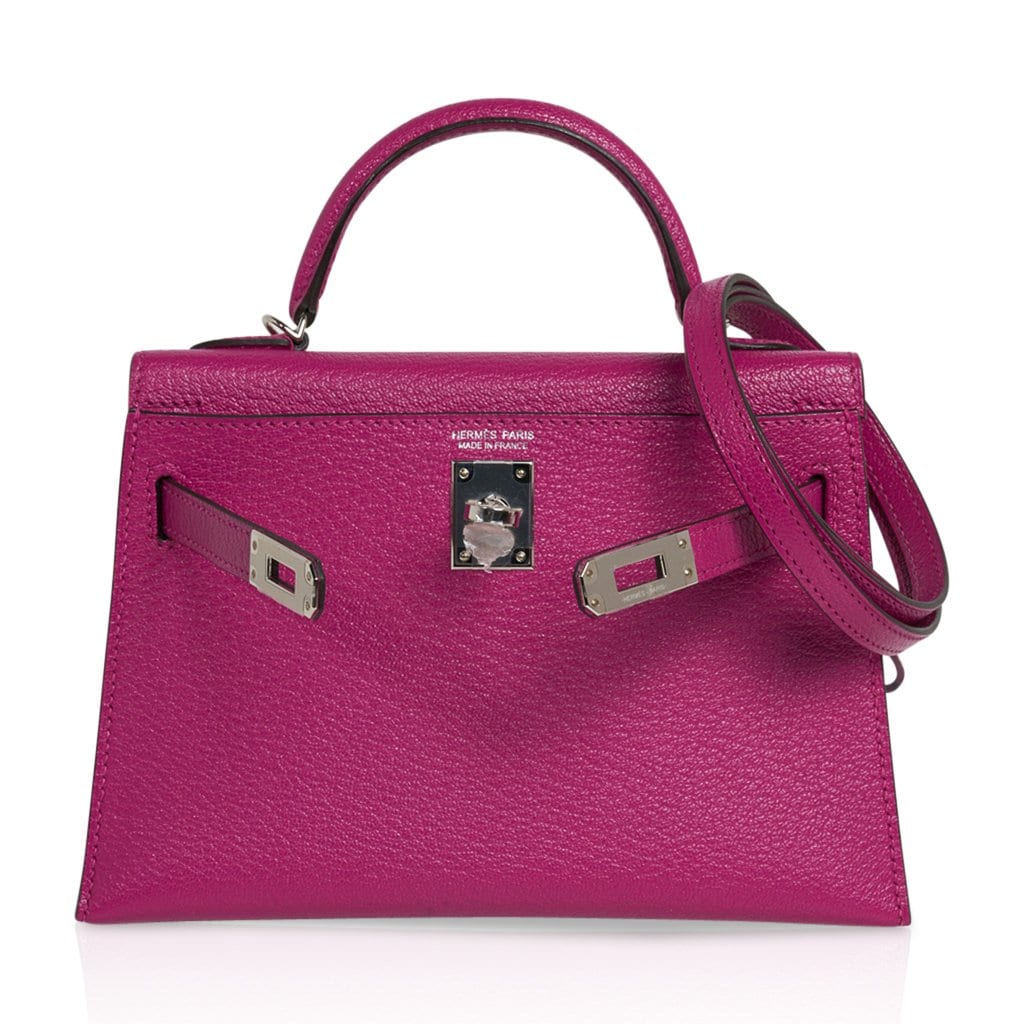 👜Mini Kelly 20 Bag Sellier Rose Pourpre Chevre Leather with Palladium Hardware