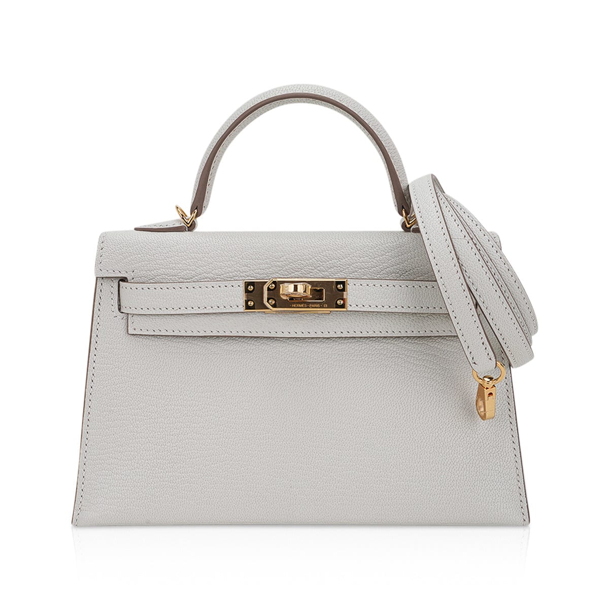 👜Mini Kelly 20 Bag Sellier Mushroom Chevre with Gold Hardware