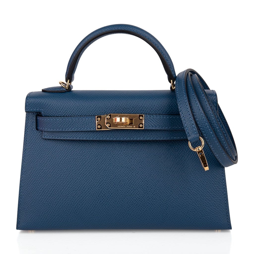 👜Kelly 20 Mini Sellier Bag Deep Blue Epsom Leather Gold Hardware