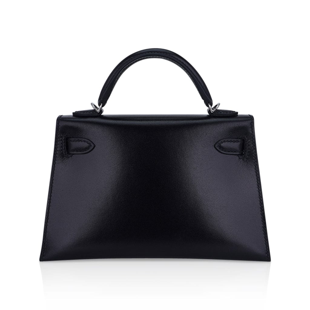 👜Kelly 20 Sellier Black Box Leather Mini Bag Palladium Hardware