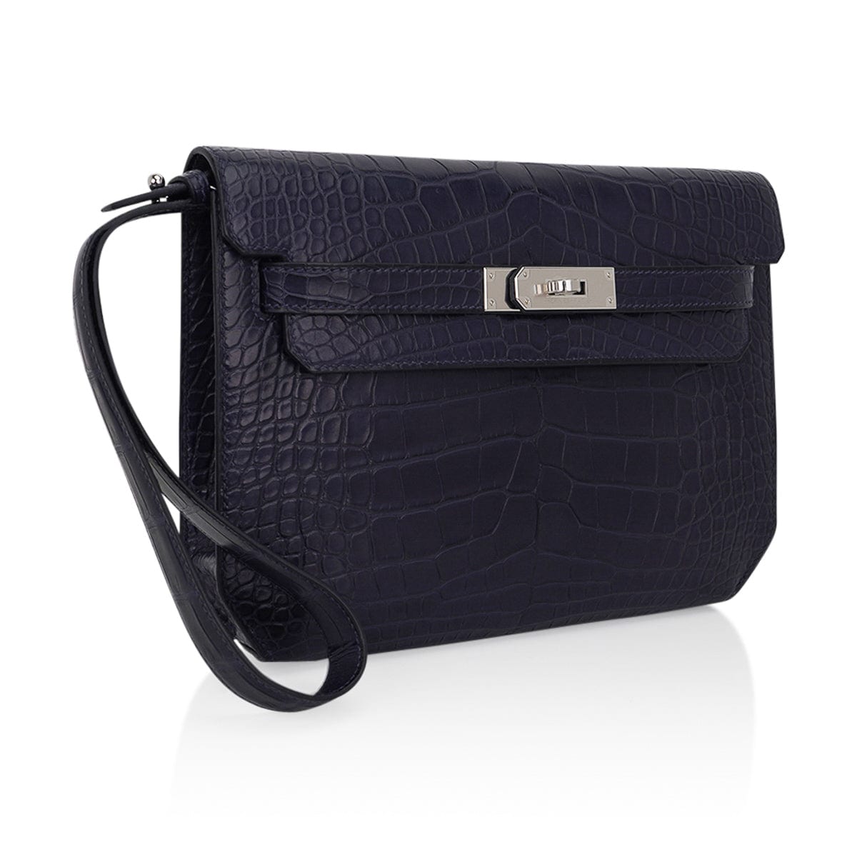 👜Kelly Depeches 25 Pouch Blue Indigo Matte Alligator with Palladium Hardware