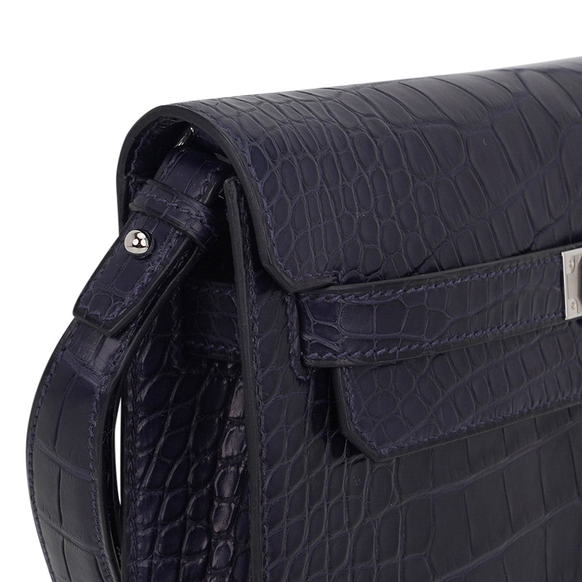 👜Kelly Depeches 25 Pouch Blue Indigo Matte Alligator with Palladium Hardware