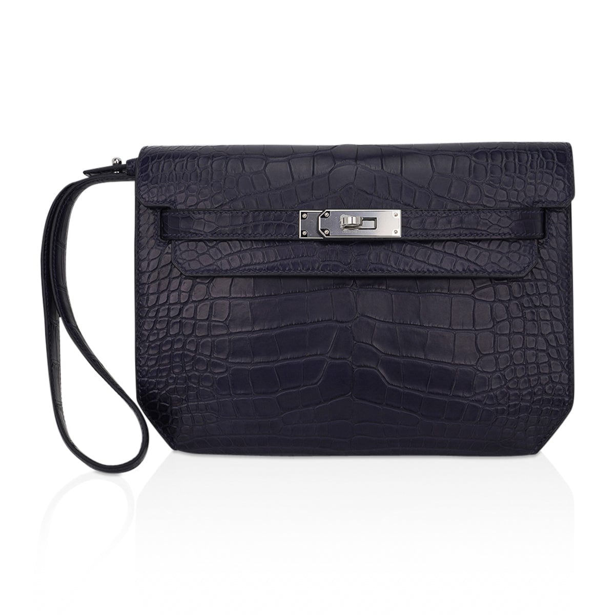 👜Kelly Depeches 25 Pouch Blue Indigo Matte Alligator with Palladium Hardware