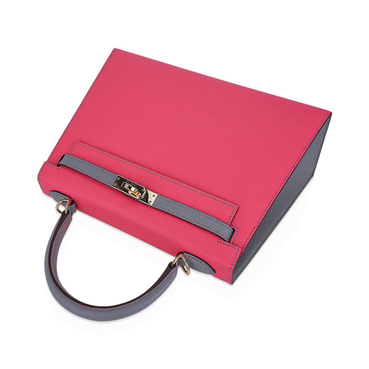 👜Kelly Sellier 25 HSS Bag Rose Azalee/Gris Mouette Leather Permabrass