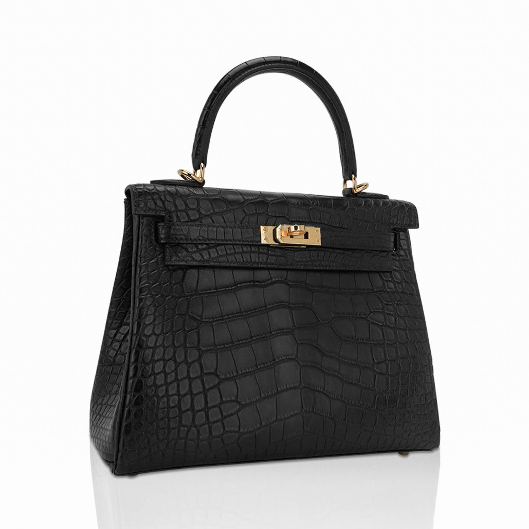 👜Kelly 25 Retourne Bag Black Matte Alligator with Gold Hardware