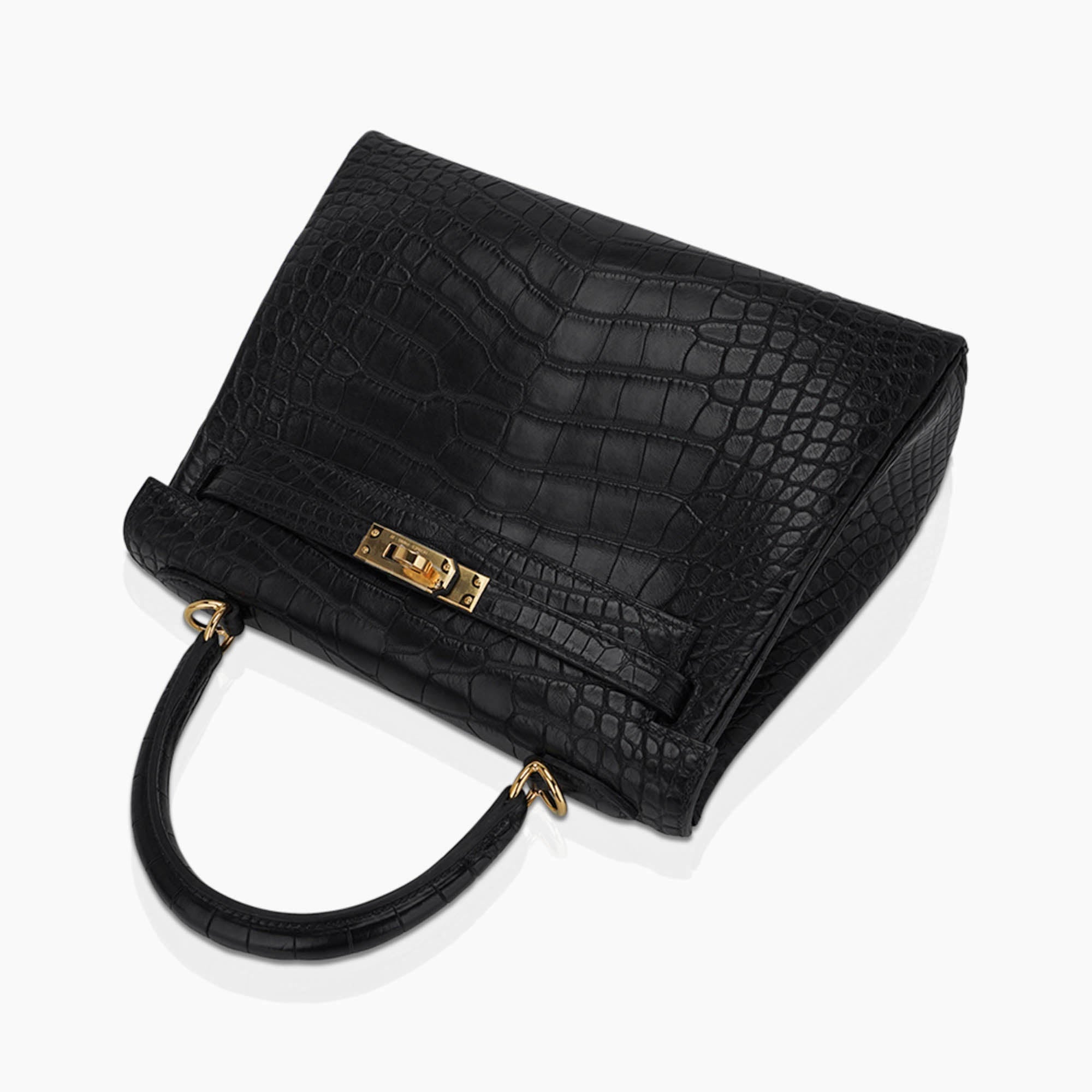 👜Kelly 25 Retourne Bag Black Matte Alligator with Gold Hardware