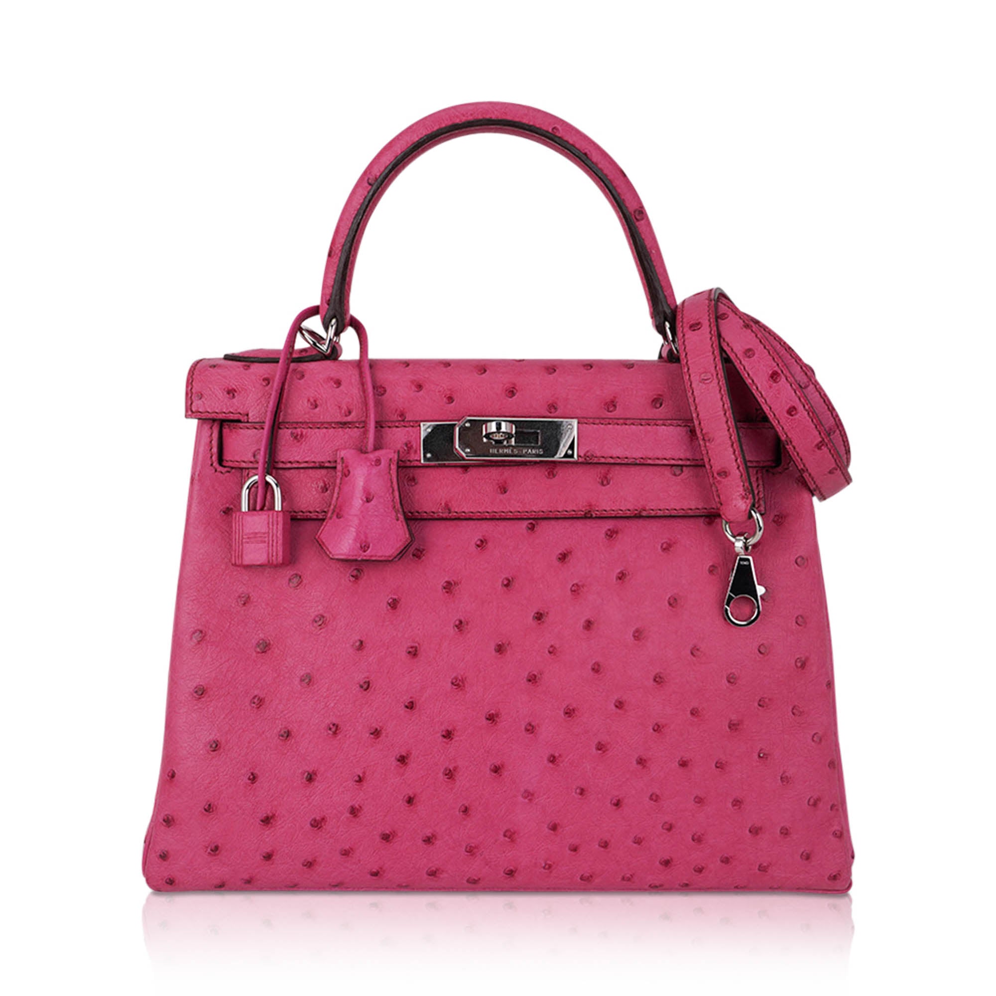 👜Kelly 25 Retourne Bag Fuchsia Ostrich with Palladium Hardware