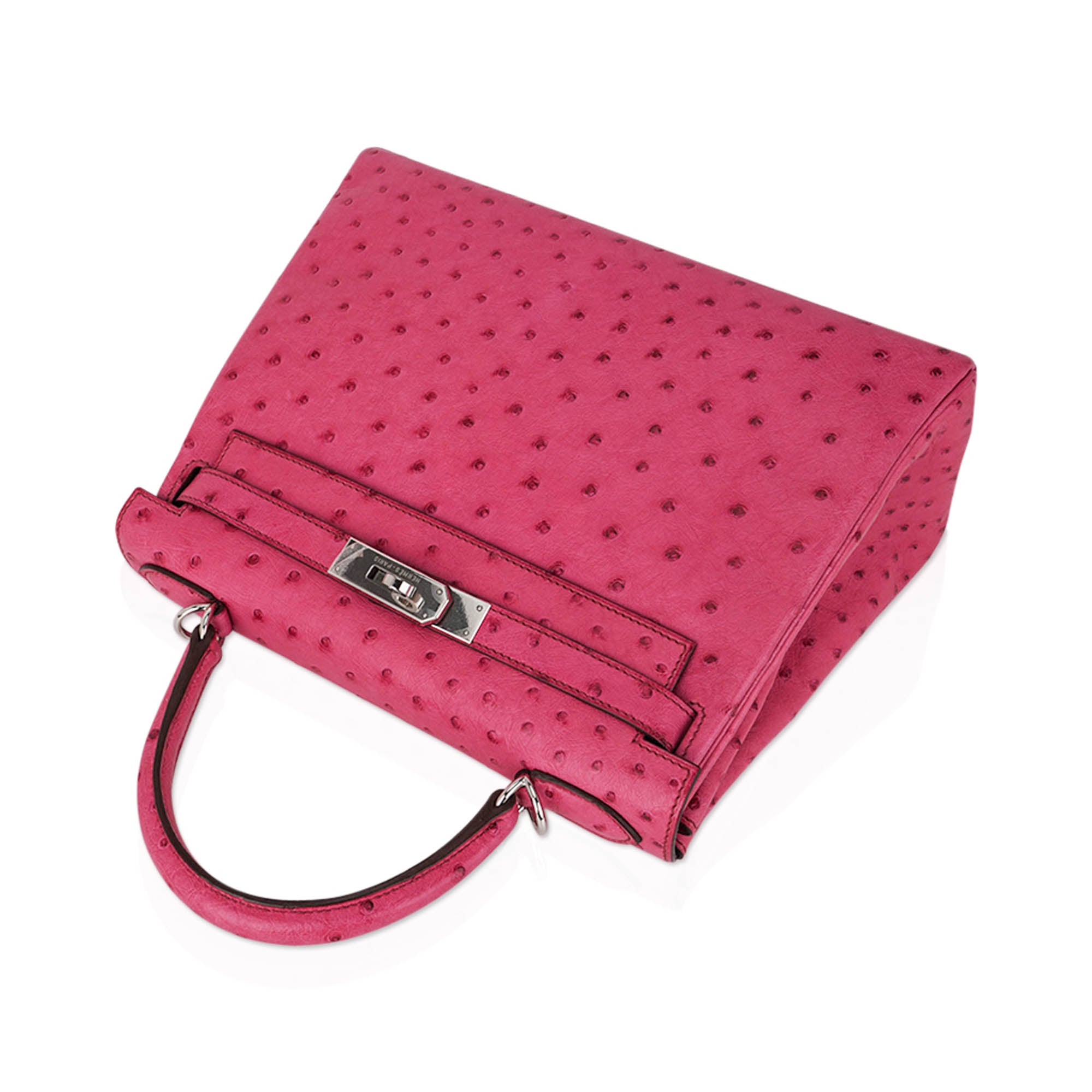 👜Kelly 25 Retourne Bag Fuchsia Ostrich with Palladium Hardware