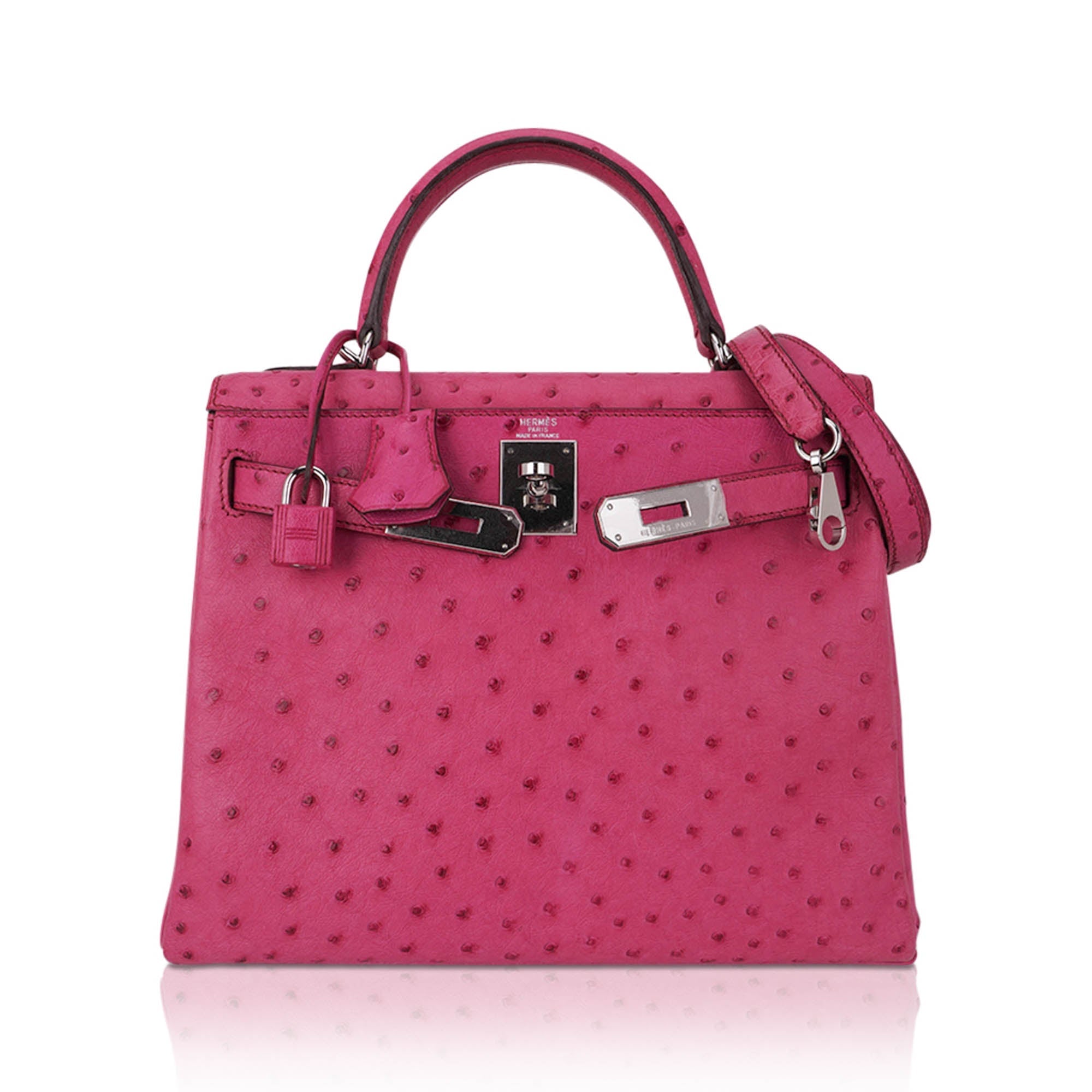 👜Kelly 25 Retourne Bag Fuchsia Ostrich with Palladium Hardware