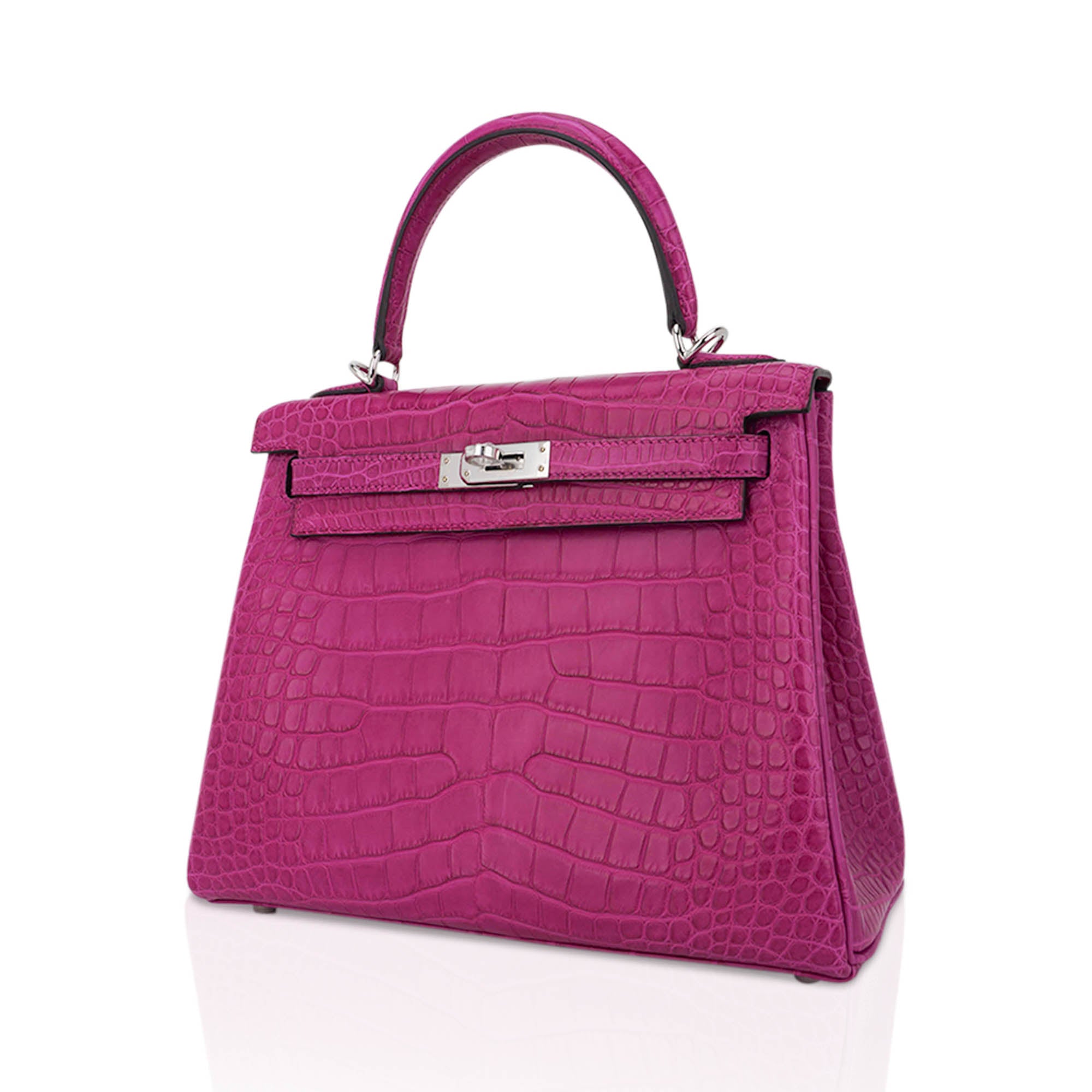 👜Kelly 25 Retourne Bag Rose Scheherazade Matte Alligator with Palladium Hardware