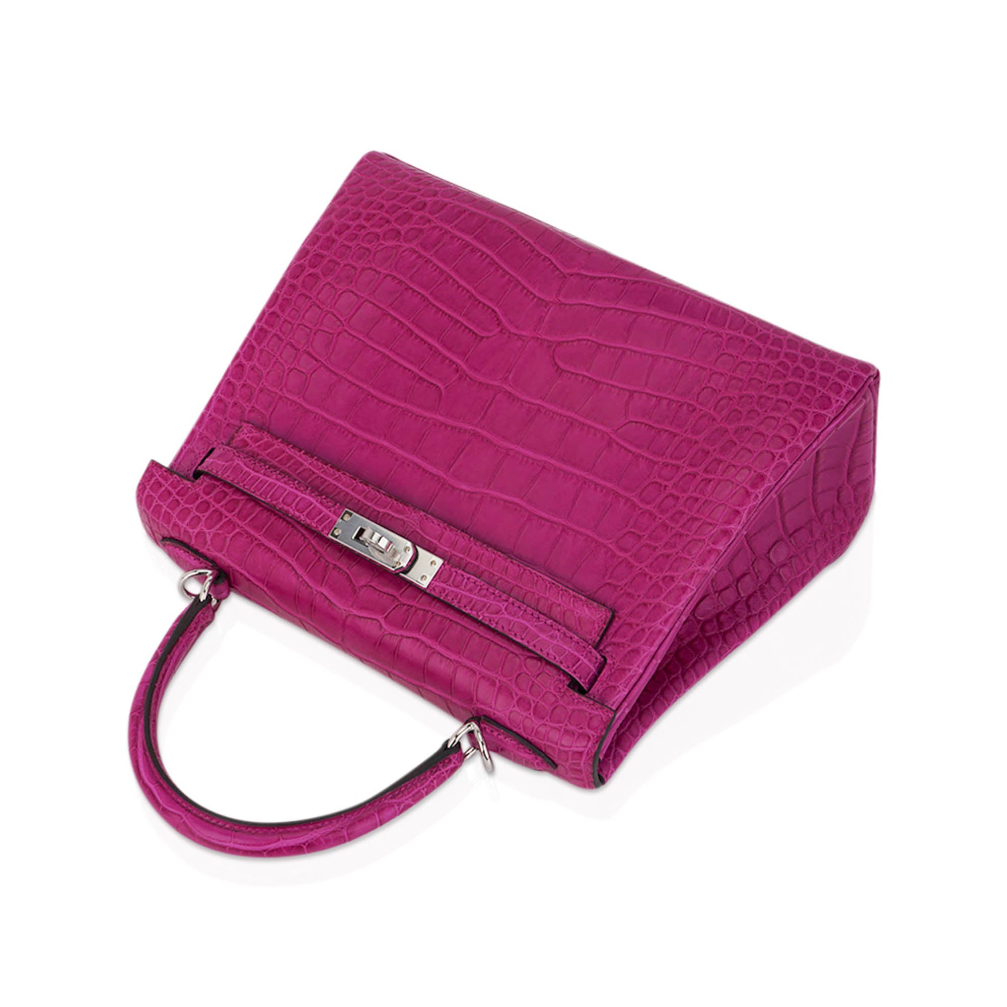 👜Kelly 25 Retourne Bag Rose Scheherazade Matte Alligator with Palladium Hardware
